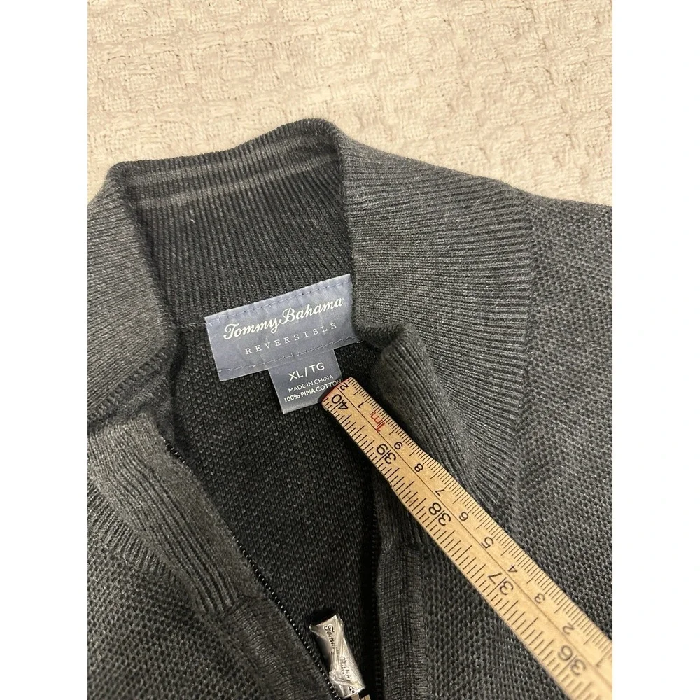 Tommy Bahama Reversible‎ Quarter Zip Sweater XL Gray 100% Pima Cotton Pullover